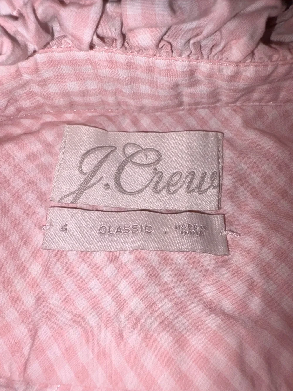 J.Crew Classic-Fit Ruffleneck Gingham Shirt Pink – Size 4